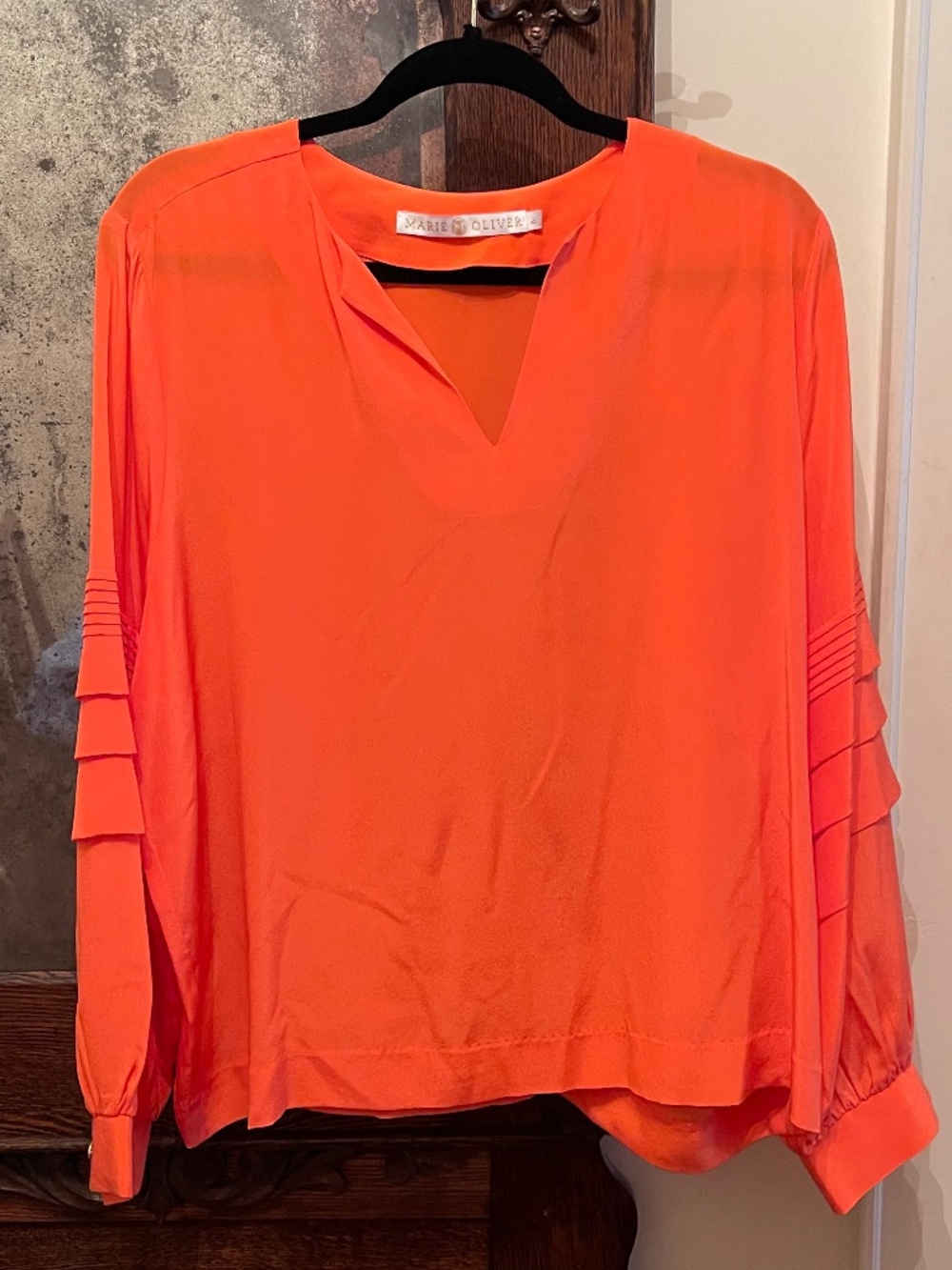 Marie Oliver Bright Orange 100% Silk Top Blouse Size XL